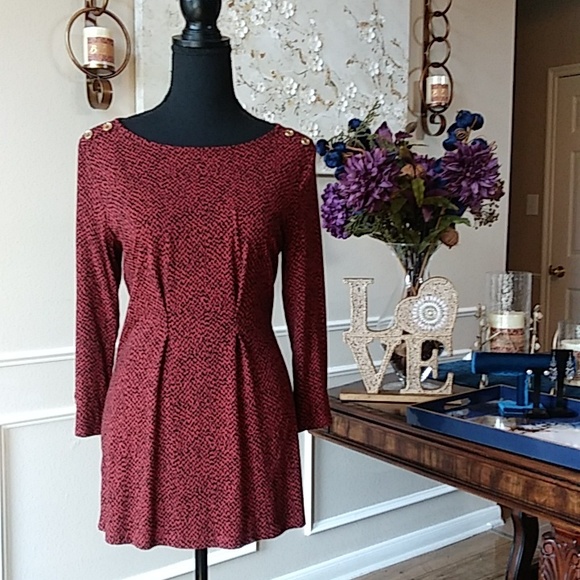 NWOT Liz Claiborne Dark Orange With Black Prints 3/4 Sleeves Tunic Top. Size S - Picture 5 of 17